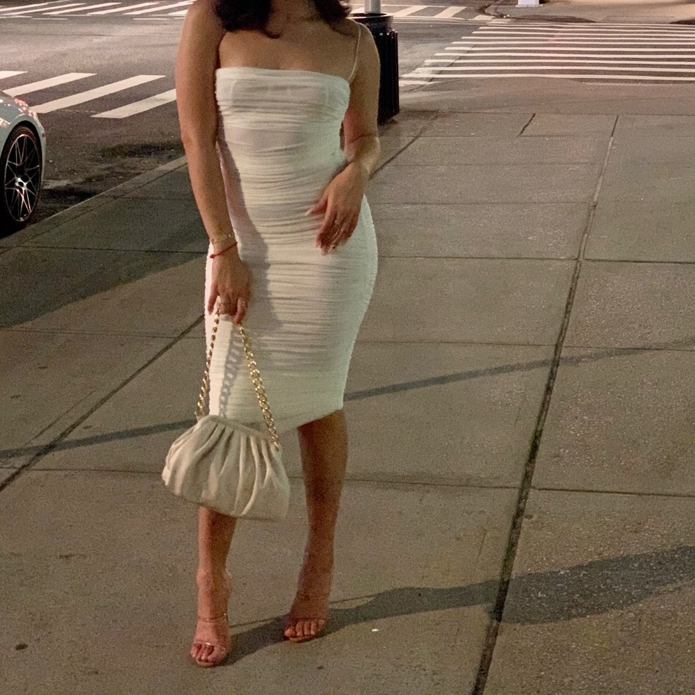 Strapless Ruched Bodycon Dress in White